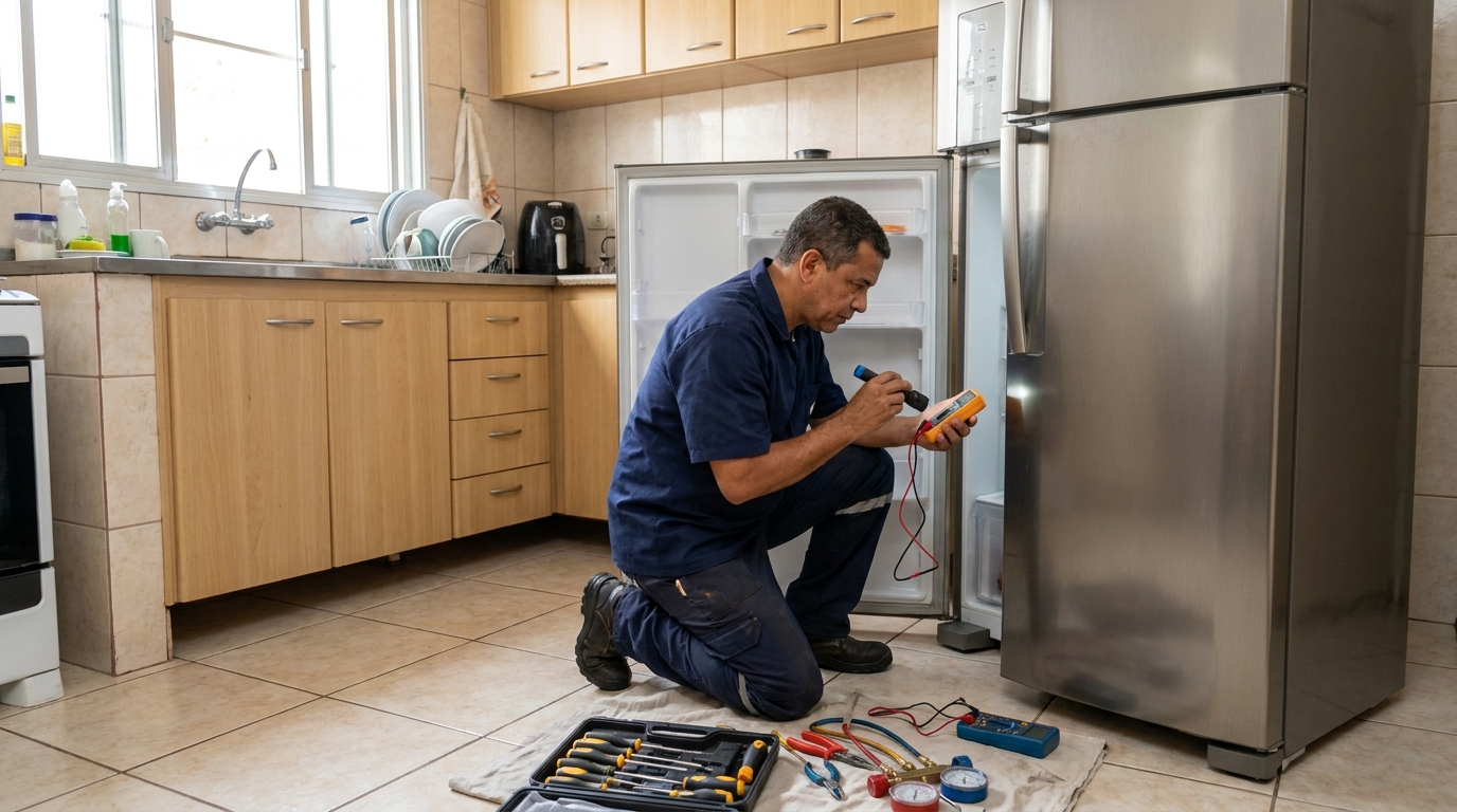 Recarga de gás refrigerante de geladeira em atendimento em Aracaju‑SE