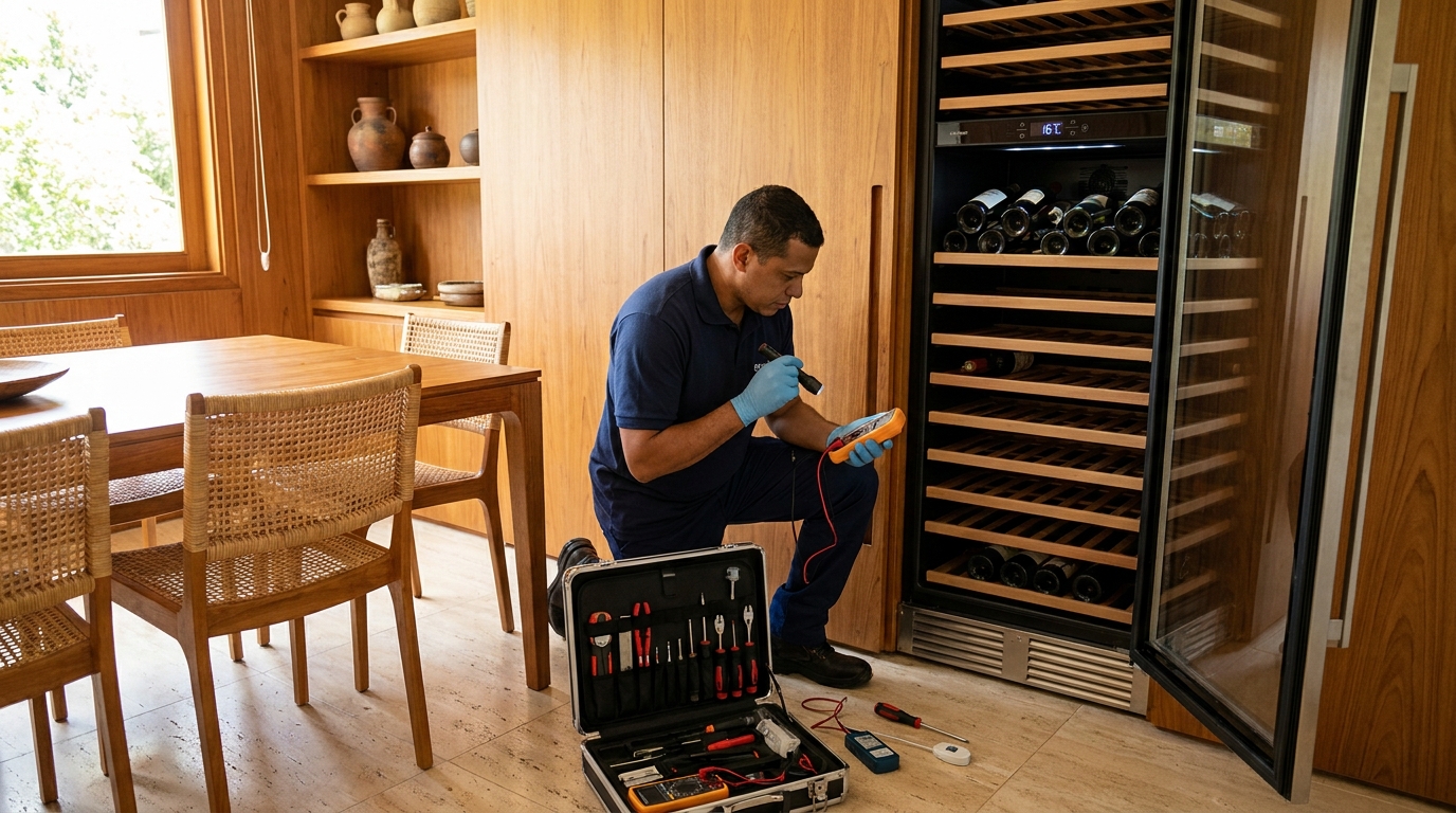 Troca de termostato de adega climatizada em atendimento técnico em Aracaju‑SE